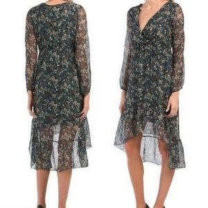 Elena Baldi V-neck Empire Floral Hi-lo Midi Ruffle Hem Dress, Size XS